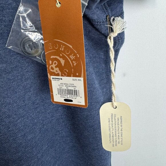 Sonoma Life + Style Blue Cotton Button-Up Cowl Neck Fleece Lined Cardigan Sz XXL - Picture 4 of 8